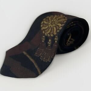Vintage Camden Court Men’s Tie Black Gold Floral Medallion Geometric 80s 90s USA